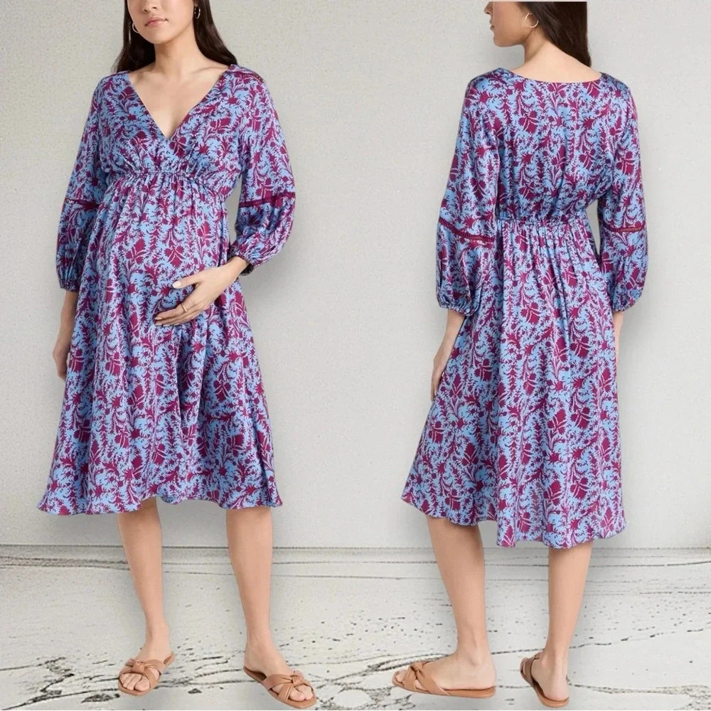 NEW HATCH The Juliet Printed Dress in Sky blue Magenta Floral Size 0 - Picture 14 of 16